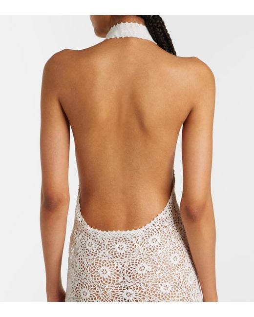 Nili Lotan White Eddie Crochet Halterneck Cotton Maxi Dress