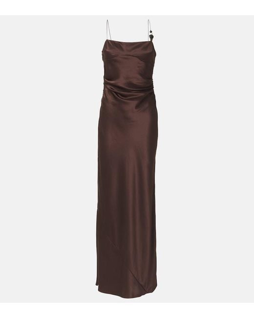 Sir Brown Lush Beaded Silk Satin Slip Dress