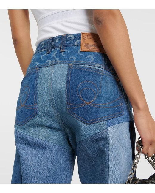MARINE SERRE Blue Regenerated Wide-Leg Jeans