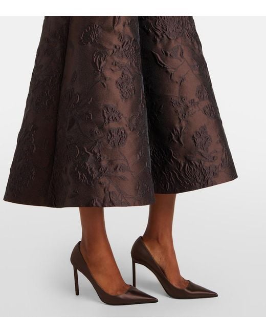 Emilia Wickstead Black Flared Embroidered Midi Dress