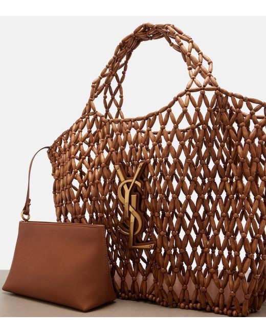 Shopper Icare Cassandre Medium Con Perline di Saint Laurent in Brown