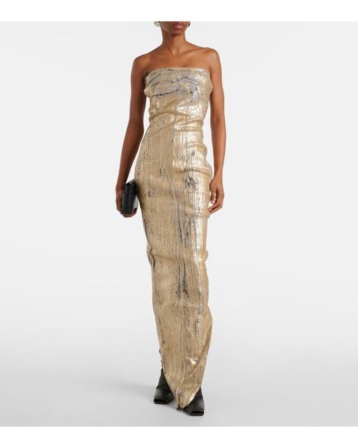 Rick Owens White Coated Denim Bustier Gown