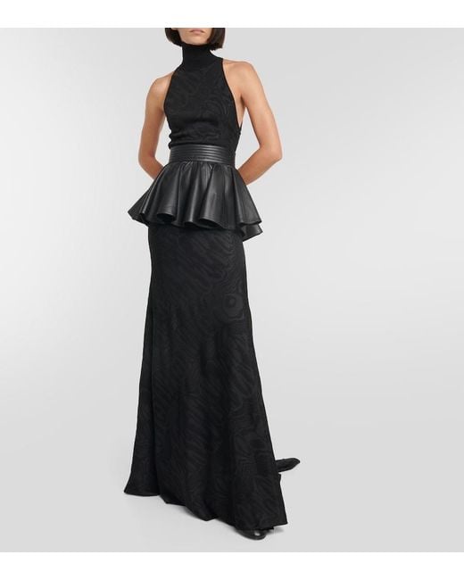 Alaïa Black Patterned Turtleneck Gown