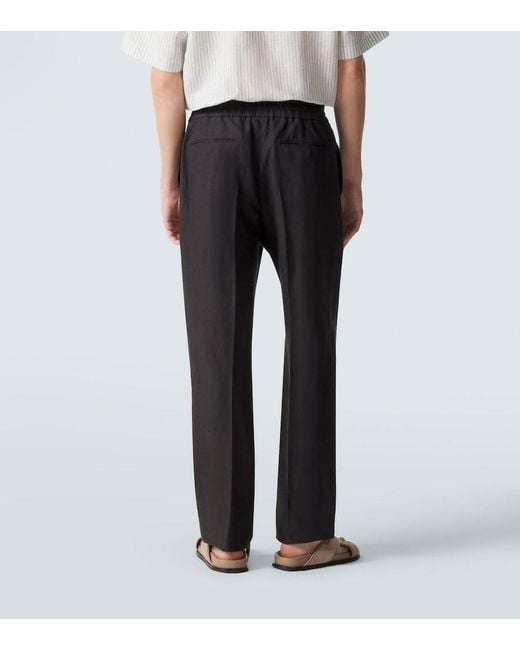 Brioni Black Linen Straight Pants for men
