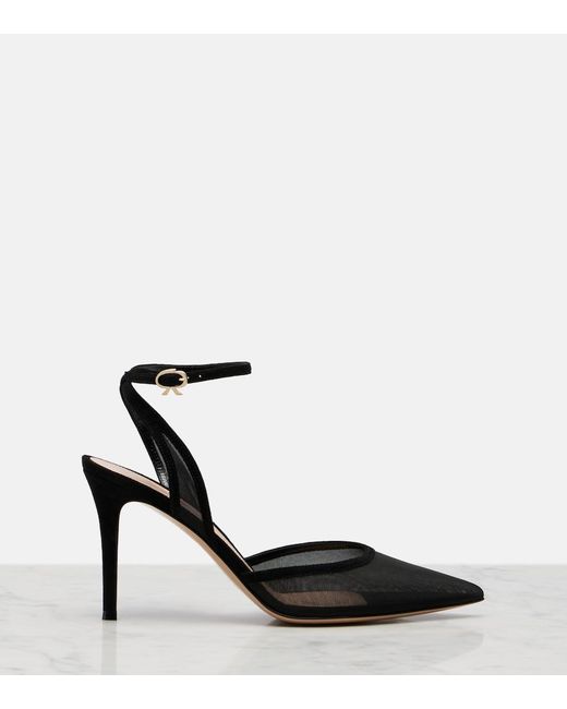 Gianvito Rossi Black Dorotea Suede-Trimmed Slingback Pumps
