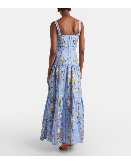 Agua Bendita Blue Lima Printed Linen Maxi Dress