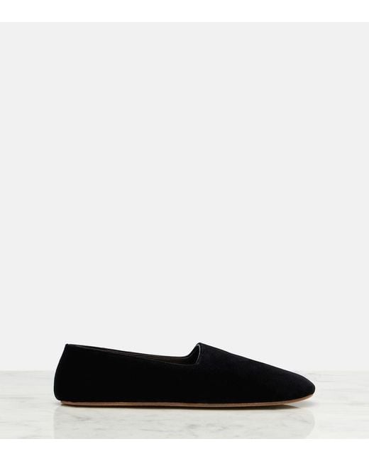 The Row Black Ponti Velvet Slip-On Shoes
