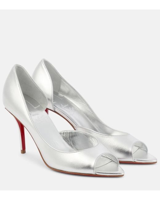 Christian Louboutin White Open Apostropha 80 Metallic Leather Pumps