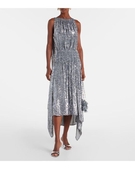Rabanne Gray Sequined Gathered Cocktail Dress