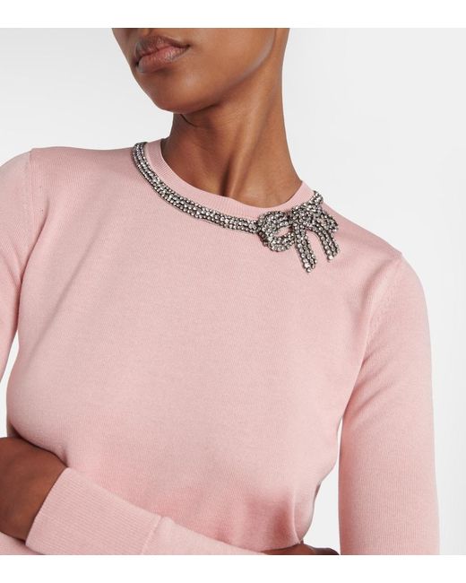 Carolina Herrera Pink Embellished Silk And Cotton Sweater