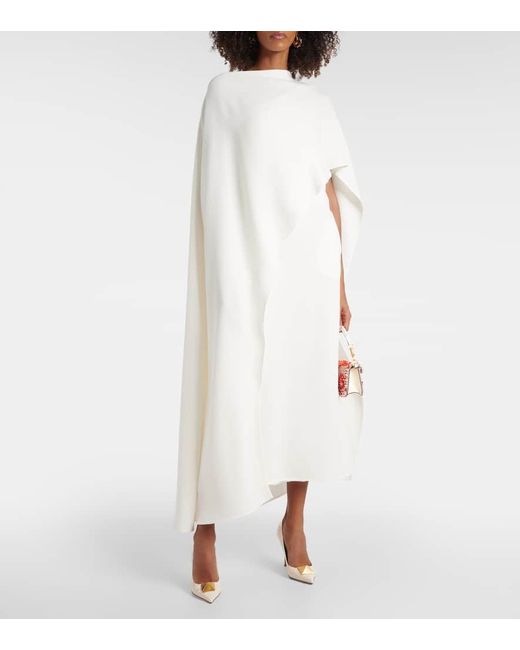 Valentino White Caped Asymmetric Silk Midi Dress