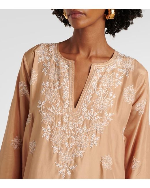 Juliet Dunn Natural Embroidered Silk Kaftan