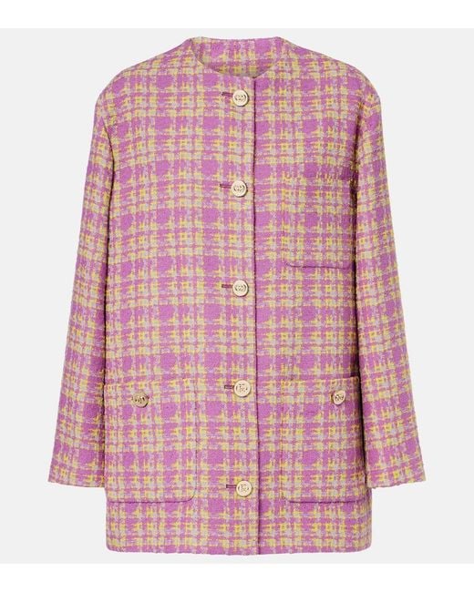 Gucci Pink Checked Cotton-Blend Tweed Jacket