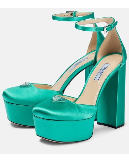 Prada Green Satin Platform Pumps