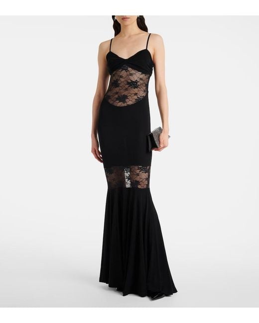 Nina Ricci Black Paneled Lace Gown