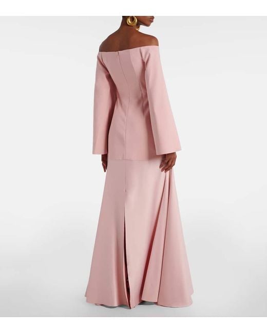 Solace London Rina Off-Shoulder Crepe And Satin Gown in Pink