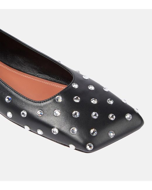 AMINA MUADDI Black Ane Embellished Leather Ballet Flats