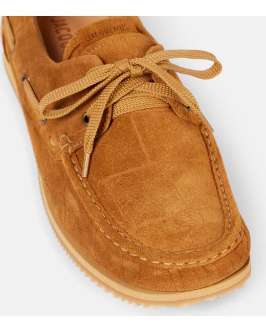Jacquemus Brown Batto Croc-Effect Suede Boat Shoes