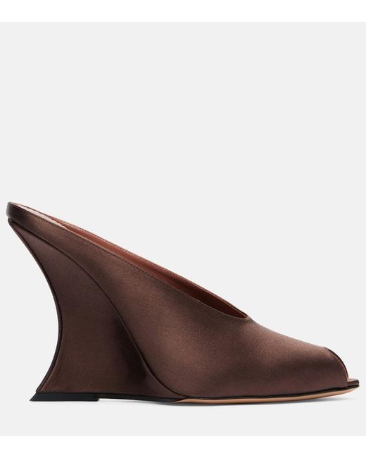 Paris Texas Brown Nina 105 Satin Wedge Mules