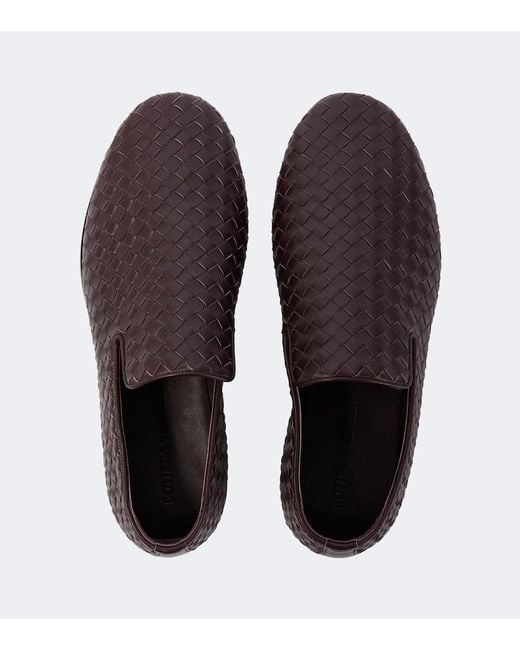 Bottega Veneta Brown Sunday Intrecciato Leather Slip-On Shoes for men