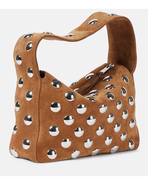 Khaite Brown Elena Small Studded Suede Shoulder Bag