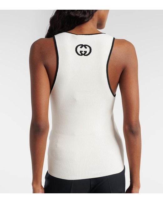 Gucci White Ribbed-Knit Cotton-Blend Tank Top
