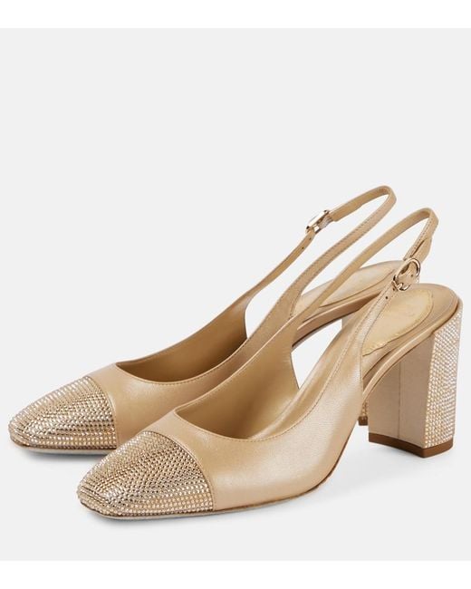 Rene Caovilla Natural Kristen Embellished Leather Slingback Pumps