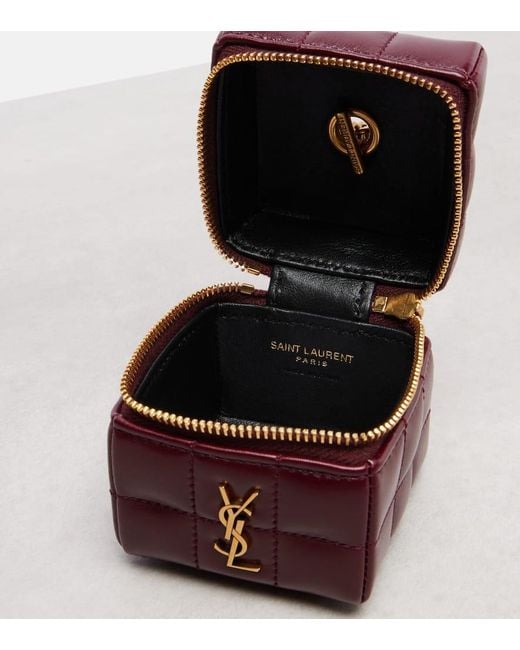 Saint Laurent Red Cassandre Mini Leather Pouch On Chain