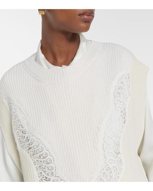 Stella McCartney White Virgin Wool Lace Sweater Vest