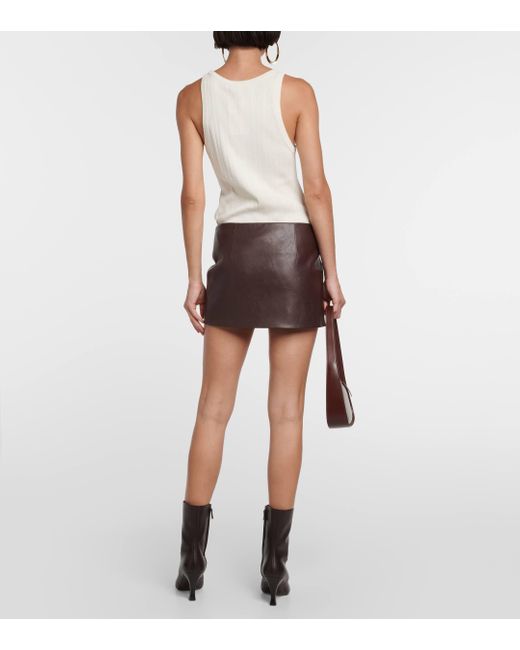 AYA MUSE Brown Mille Faux Leather Wrap Miniskirt