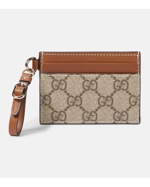 Gucci Brown Gg Emblem Card Case With Strap