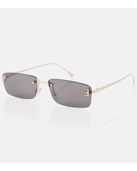 Fendi Gray First Crystal Rectangular Sunglasses