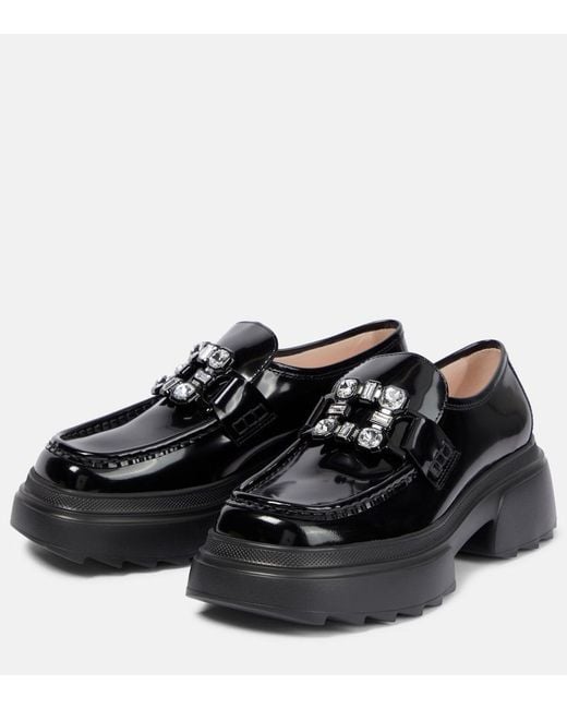 Roger Vivier Black Wallaviv Strass Buckle Patent Leather Loafers