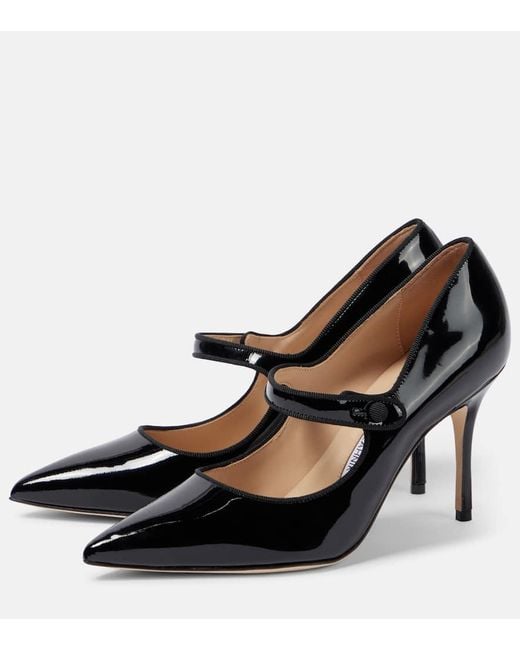 Manolo Blahnik Black Campari 90 Patent Leather Pumps