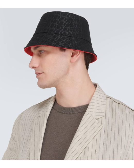 Christian Louboutin Black Bobino Canvas Bucket Hat for men