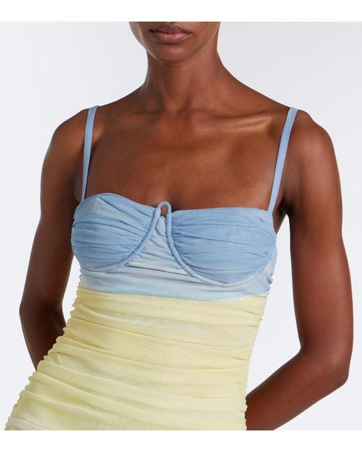 Sir White Printed Ruched Mesh Maxi Dress