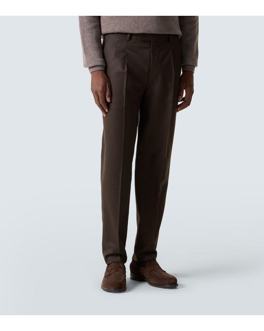Zegna Black Wool Flannel Tapered Pants for men