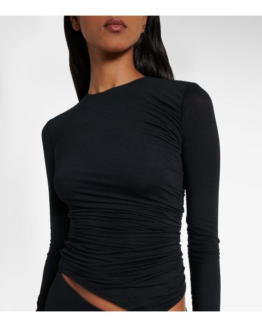 Vestido Largo Drapeado Semitransparente The Attico de color Black