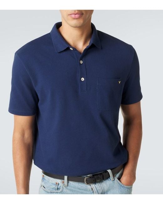 Valentino Blue Vgold Cotton Pique Polo Shirt for men