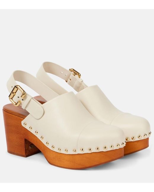 Chloé Natural Jeannette Leather Slingback Platform Clogs