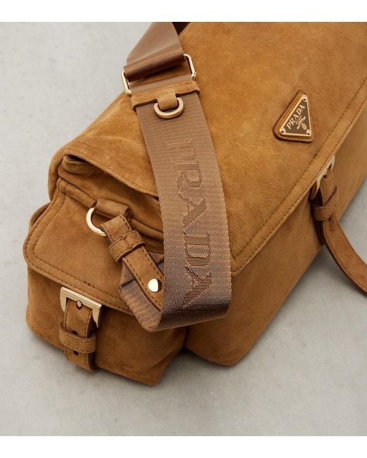 Prada Metallic Explore Medium Suede Shoulder Bag
