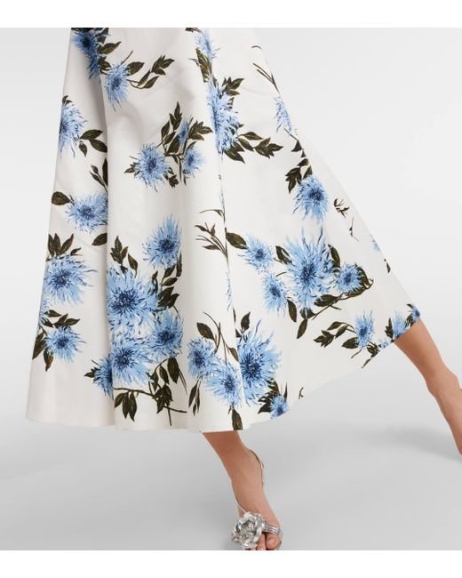 Emilia Wickstead Blue Mara Floral Taffeta Faille Midi Dress