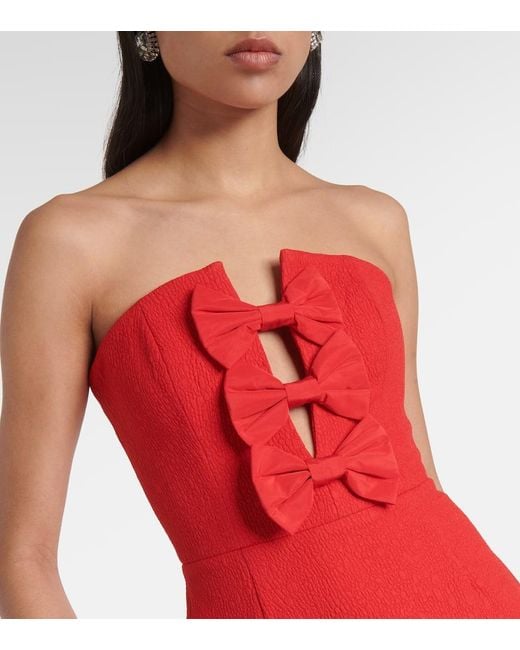 Rebecca Vallance Red Off-shoulder Bow-detail Minidress