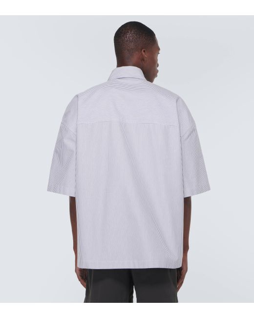 Bottega Veneta White Embroidered Striped Cotton Shirt for men