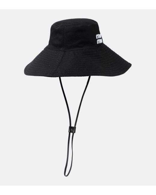 Miu Miu Black Logo Cotton Drill Bucket Hat