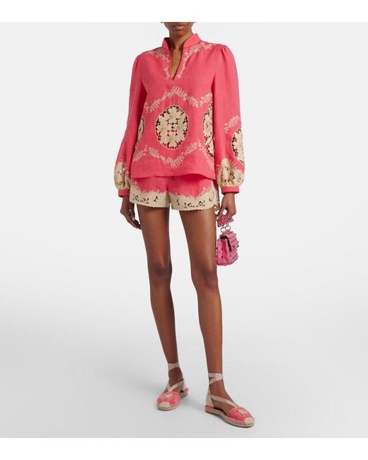 Valentino Pink Embroidered Linen Shirt