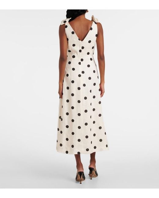 Zimmermann White Polka-Dot Bow-Detail Linen Midi Dress