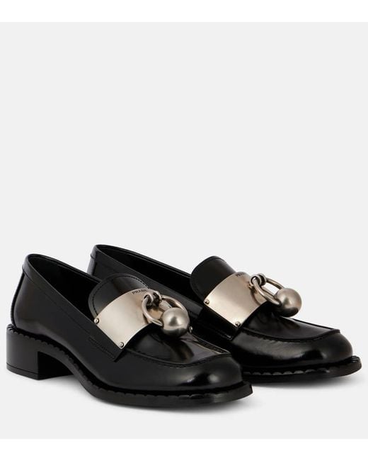Prada Black Verzierte Loafers Aus Leder