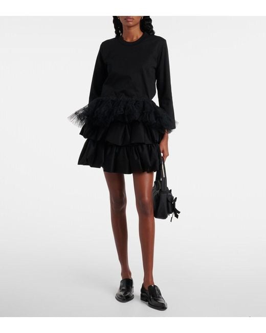 Noir Kei Ninomiya Black Tulle-Trimmed Cotton Jersey Top