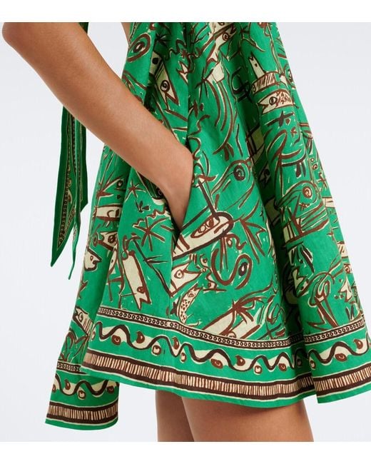 ALÉMAIS Green Fish Sticks Printed Linen Minidress